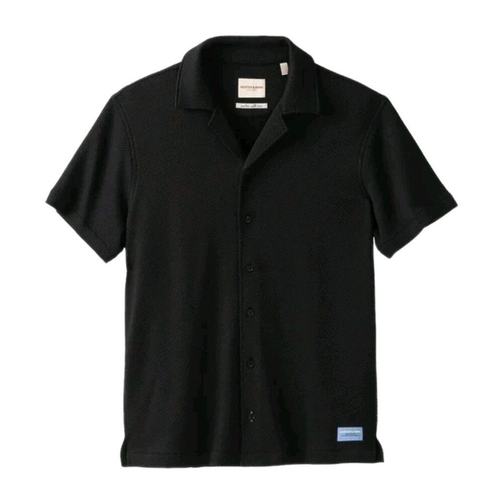 Scotch & Soda Men's Amsterdam Textured Knit Button Up Shirt Relaxed Black Size M